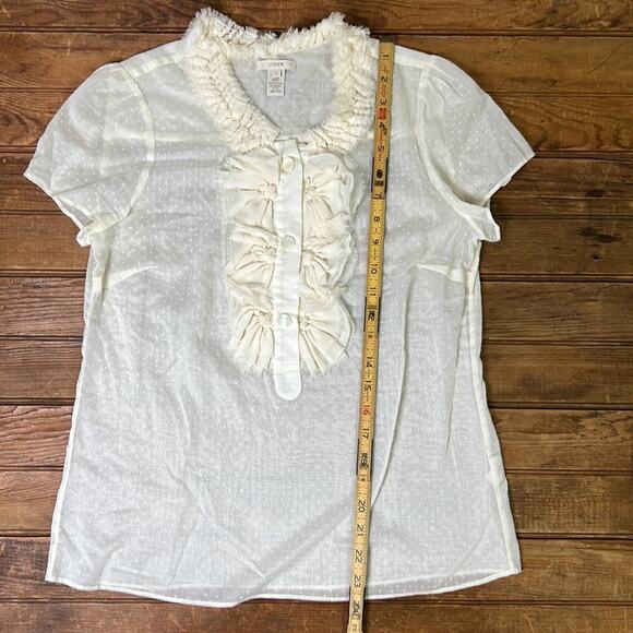 Stunning womens J Crew sheer blouse silk ruffle short sleeve sheer cream size 4 - Picture 7 of 8